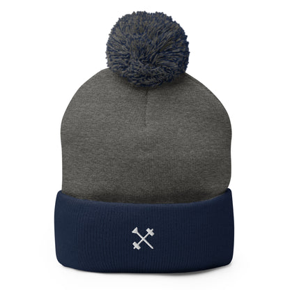 FitBirdie Winter Golf Pom-Pom Hat - Heather Grey + Navy