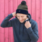 FitBirdie Winter Golf Pom-Pom Hat - Heather Grey + Navy