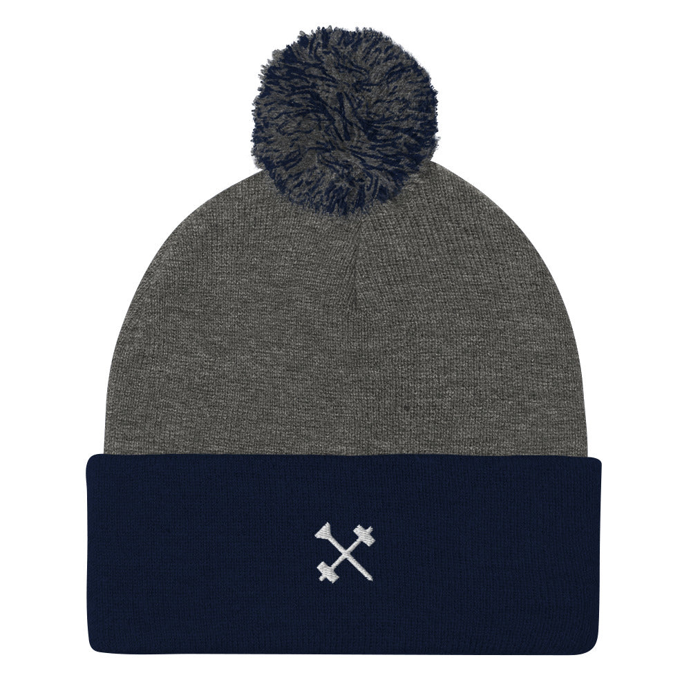 FitBirdie Winter Golf Pom-Pom Hat - Heather Grey + Navy